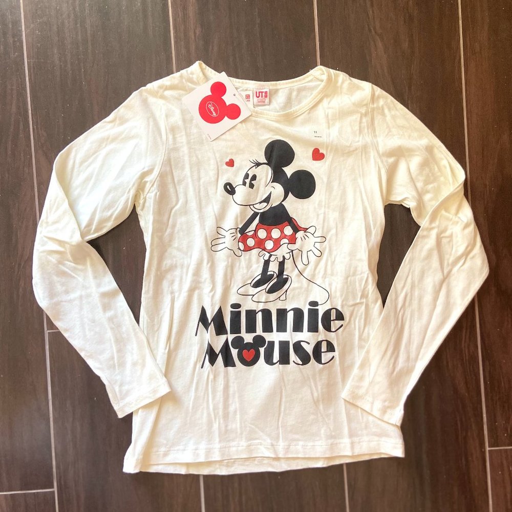Uniqlo x Disney long-sleeve Minnie Mouse cotton shirt, Girls size 11, NWT